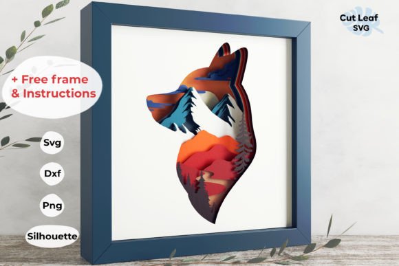 3D Fox Shadow Box, Mountains, Nature