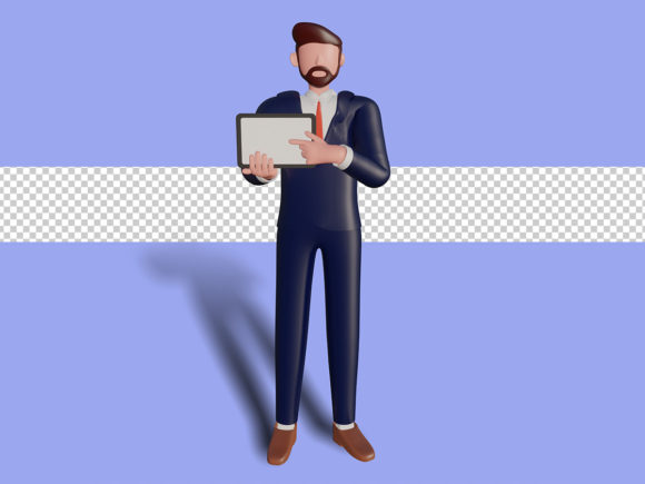 3d Male Character Holding Tablet