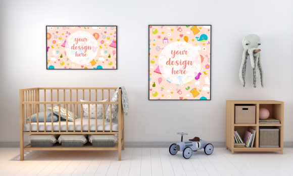 A 3D Kids Bedroom Empty Frames