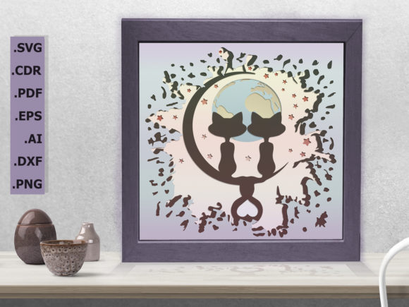 Cat Couples 3D Shadow Box