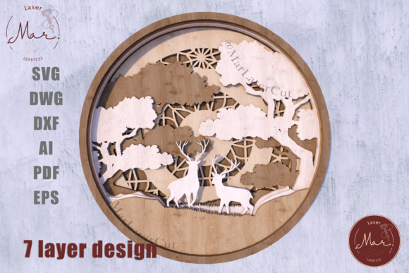 DEER with SUN 3D Multilayer VECTOR SVG