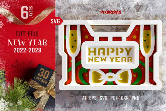 New Year 3D Layered SVG Cut File