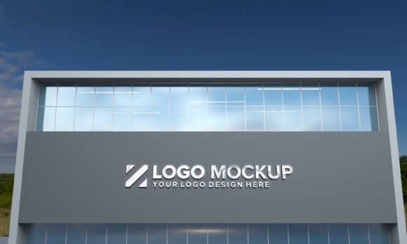 Steel Logo Mockup 3D Sign Façade Bulding